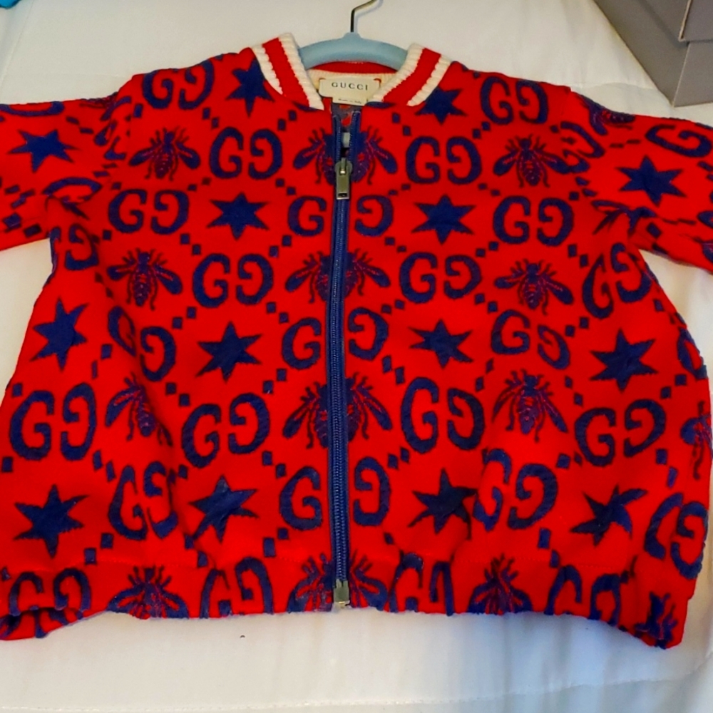 GUCCIRed & Blue GG Zip-Up Top